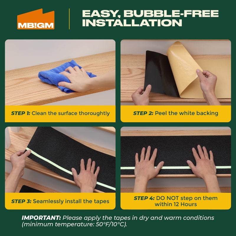 MBIGM 12-Pack Non-Slip Outdoor Stair Treads with Glow - Anti Slip 8"" X 30"" Grip Tape Adhesive Strips - Heavy Duty Traction for Steps, Staircase, Deck - Image 5